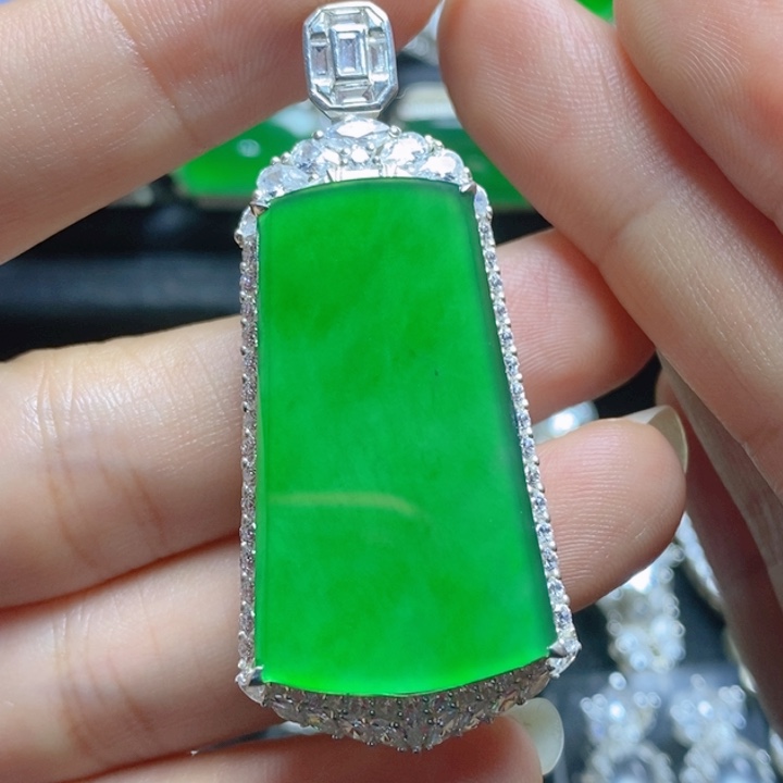 翡翠银S925镶嵌挂件无事牌