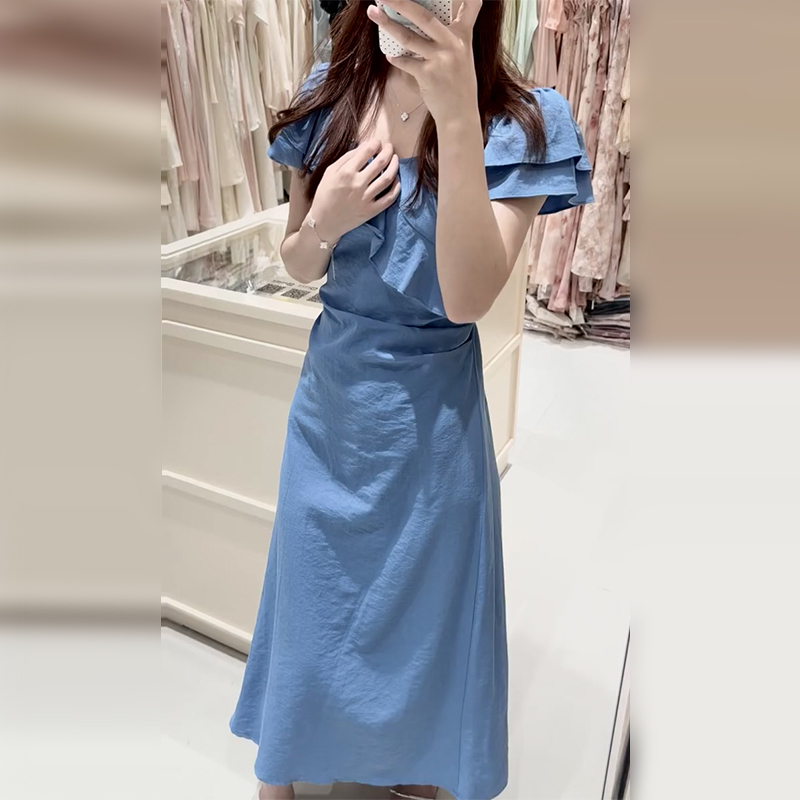 3415蓝色连衣裙子女装夏季2025新款爆款气质绝美独特漂亮收腰长裙