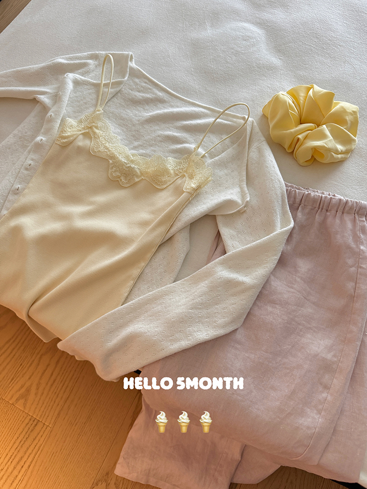 【温柔邂逅】奶黄色蕾丝吊带背心1076