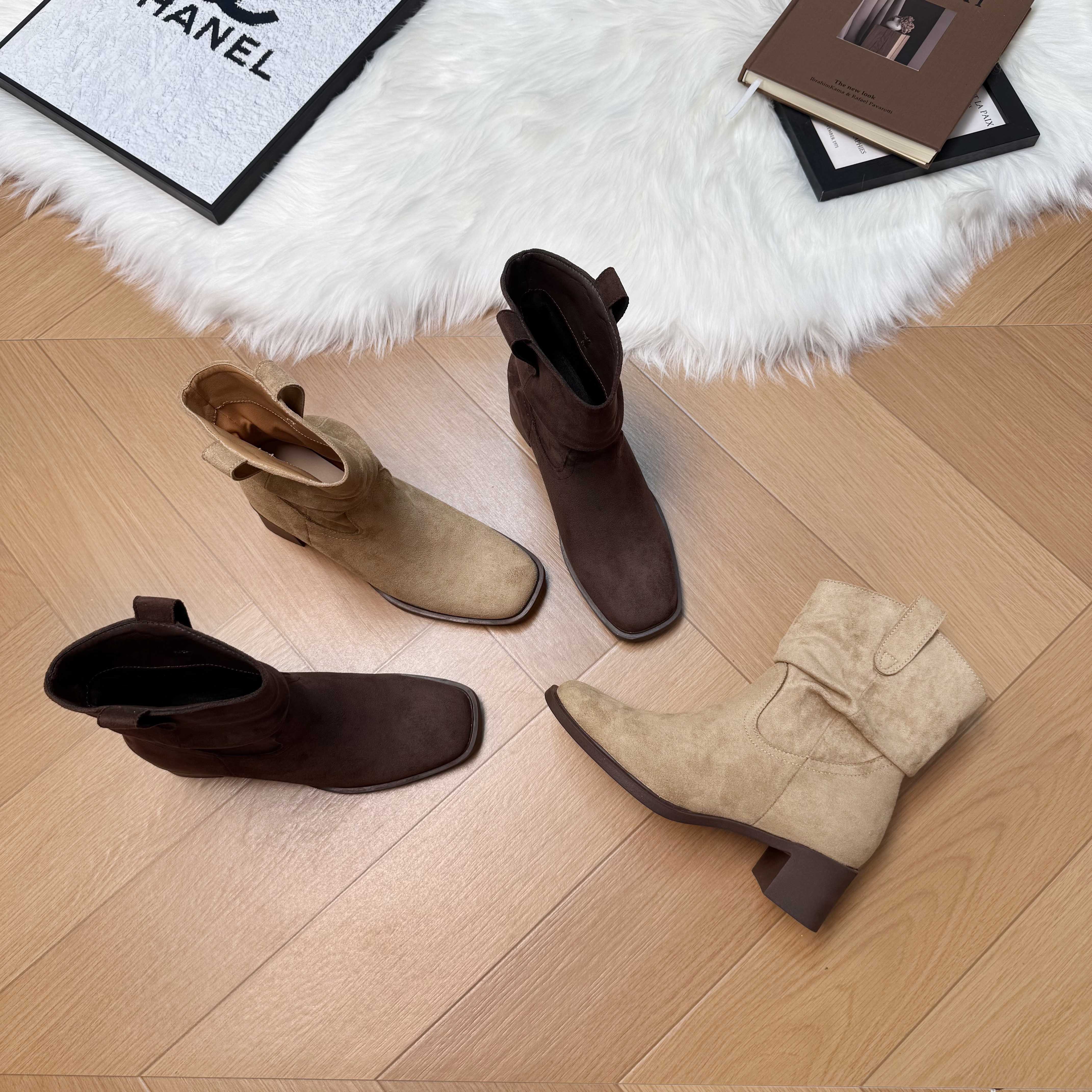 8cm隐形增高短靴女2025秋冬新款百搭时尚瘦瘦靴方头复古粗跟靴子