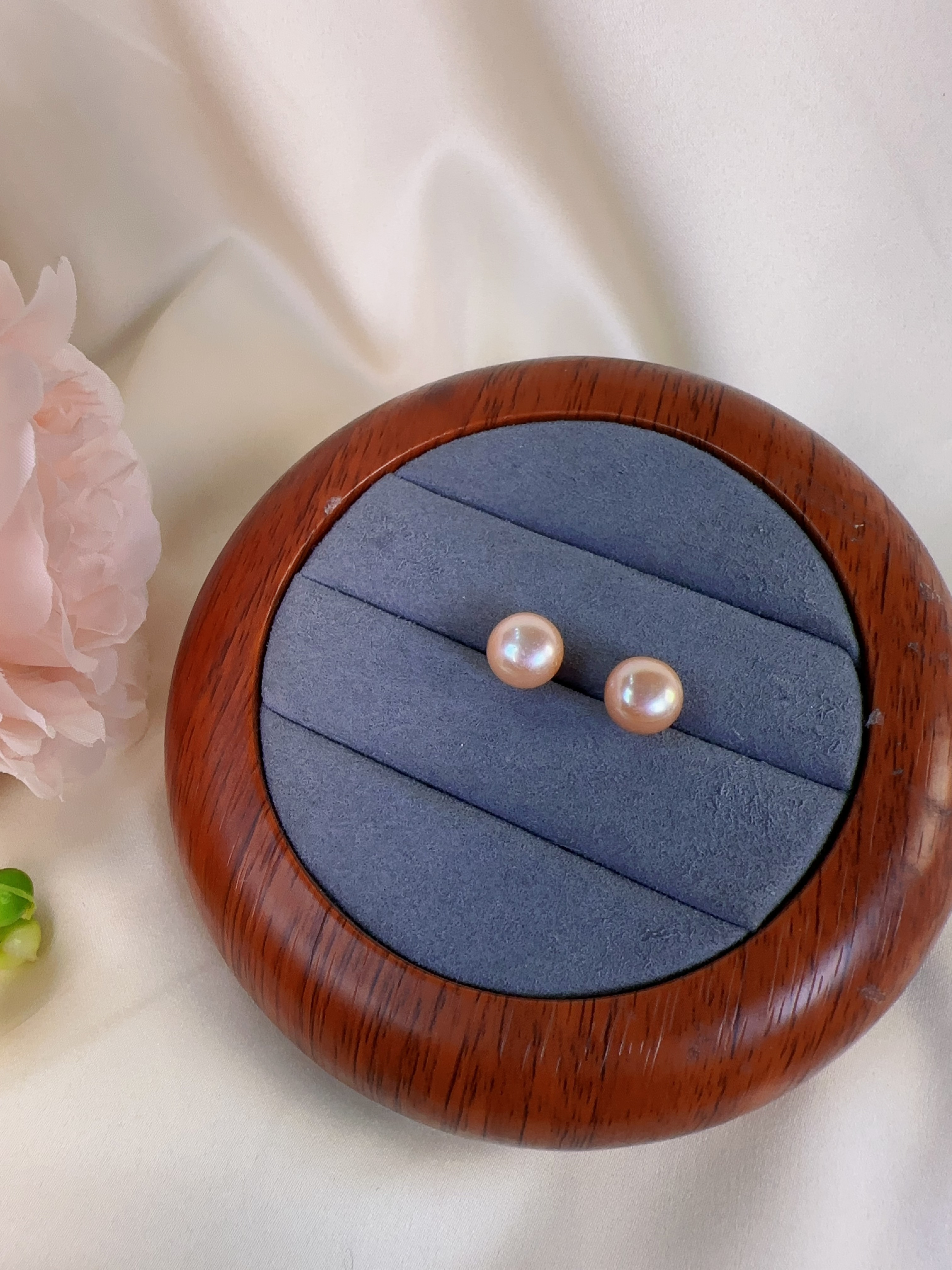 【香槟金耳钉】8-9mm淡水无核珍珠耳钉气质百搭精致小巧  DEH01397