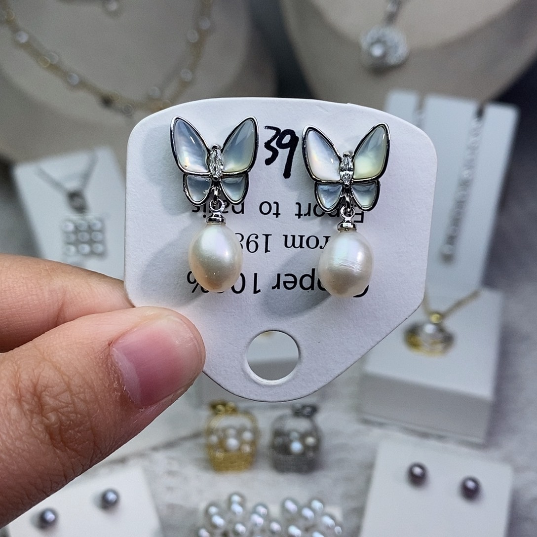 淡水珍珠耳饰银S925镶嵌