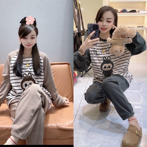 娜姐家2025冬季海岛绒长袖长裤外穿家居服女宽松休闲睡衣679