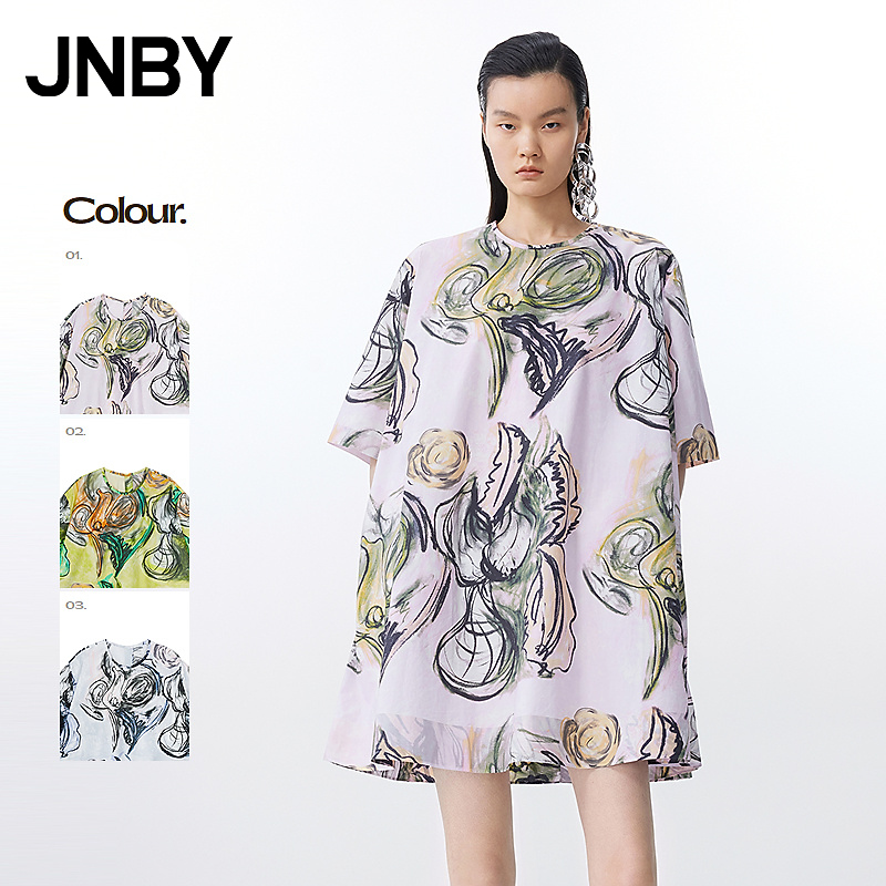 【商场同款】JNBY/江南布衣25夏新品连衣裙中袖圆领A型5P4G15430