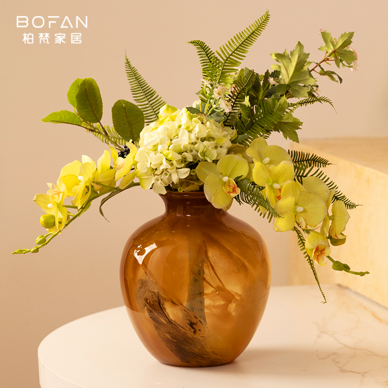 bofan/柏梵法式中古风大肚玻璃花瓶高级感客厅餐桌插花装饰摆件