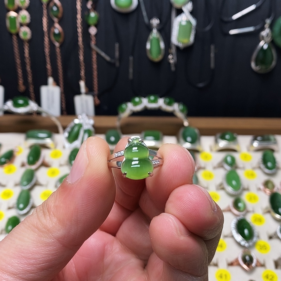 和田玉（碧玉）银S925镶嵌戒指