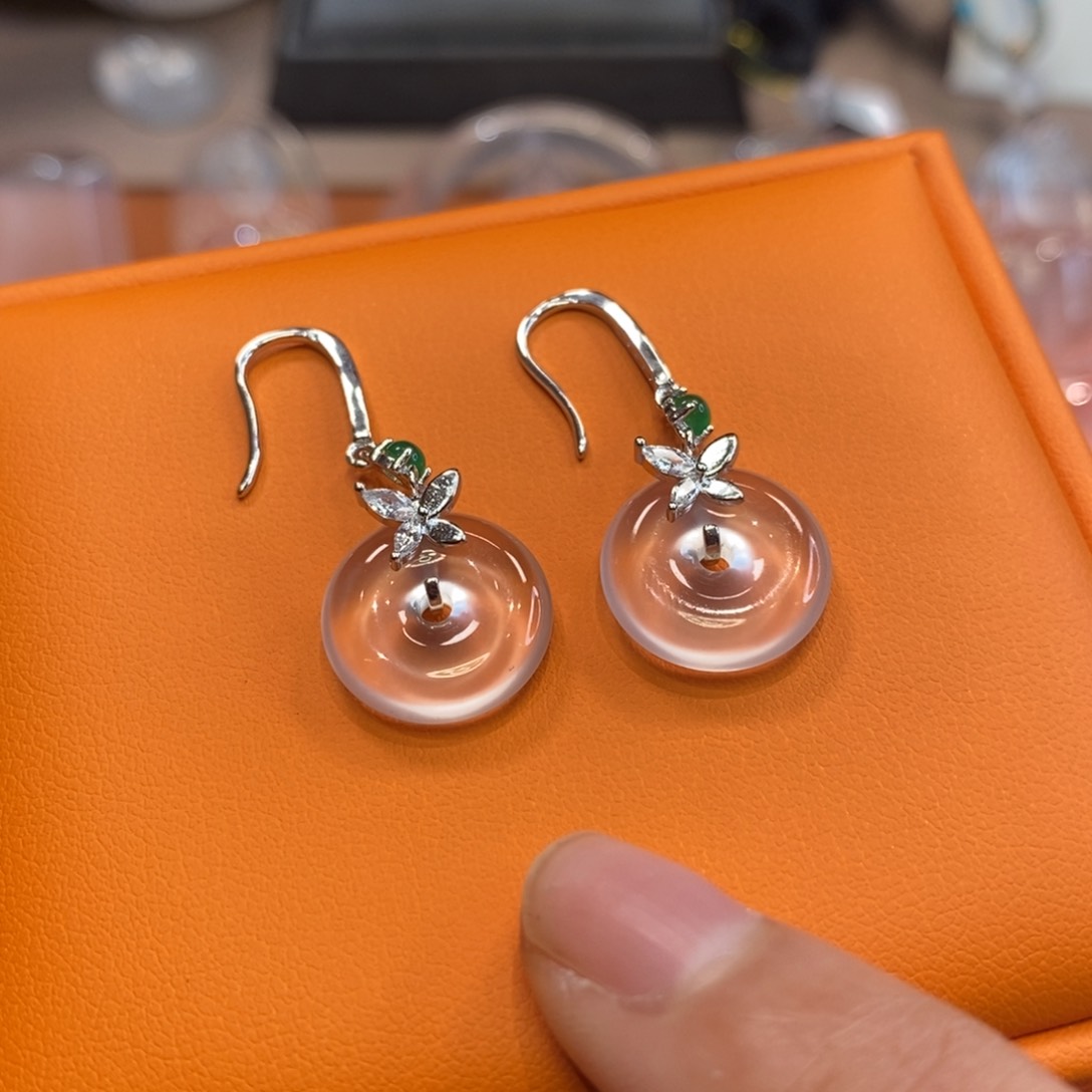 石英质玉平安扣银S925镶嵌