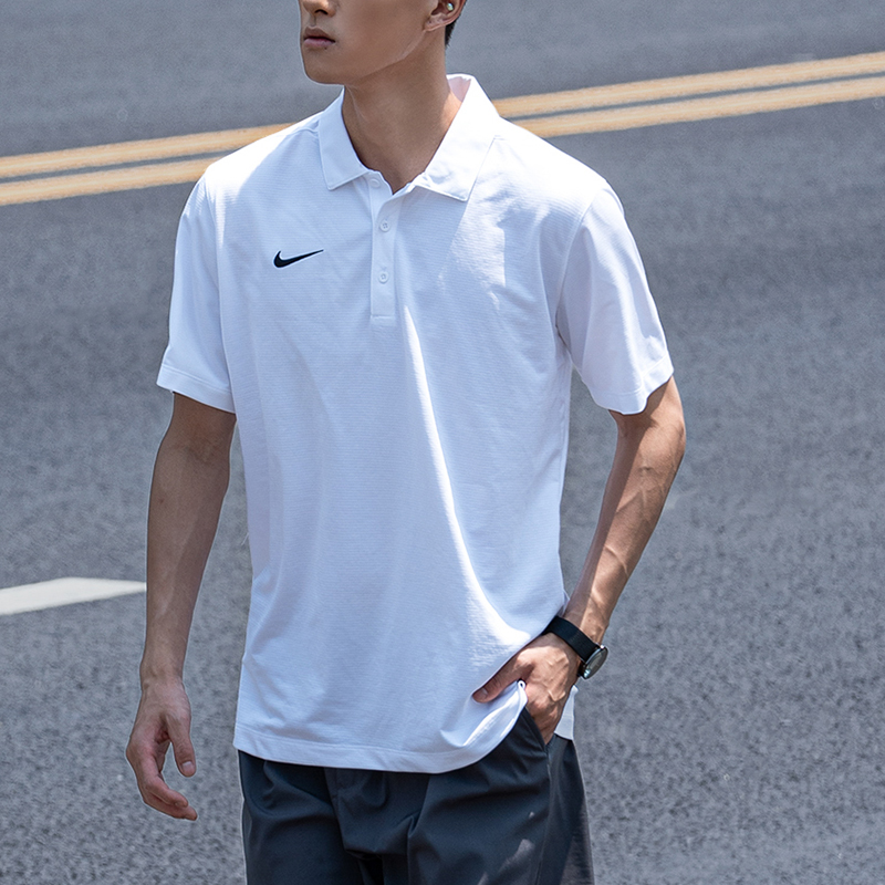 NIKE耐克男新款健身训练速干翻领polo衫白色运动休闲t恤跑步上衣