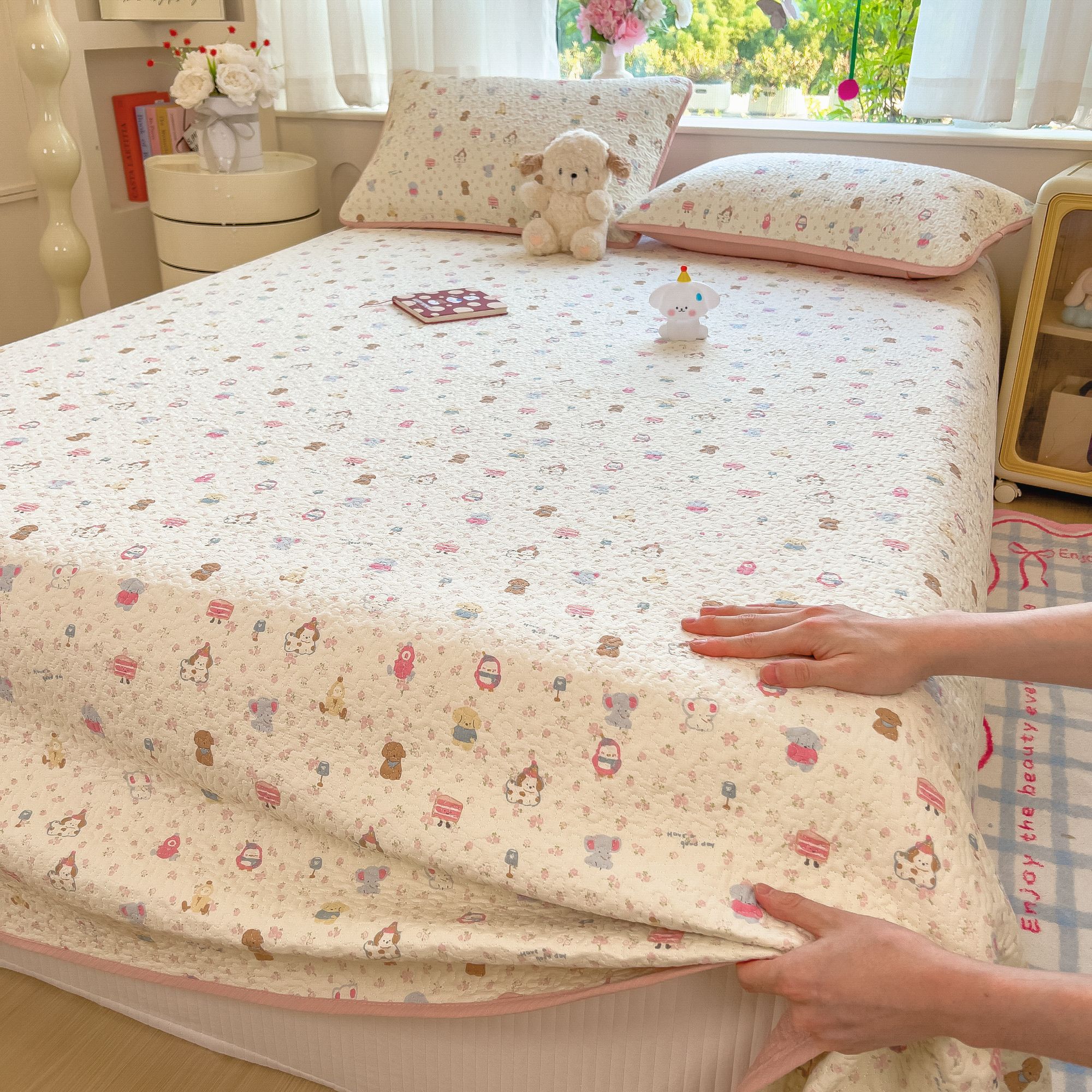 小清新新款夹棉床盖家用双人防滑加厚床单三件套榻榻米床盖软垫子