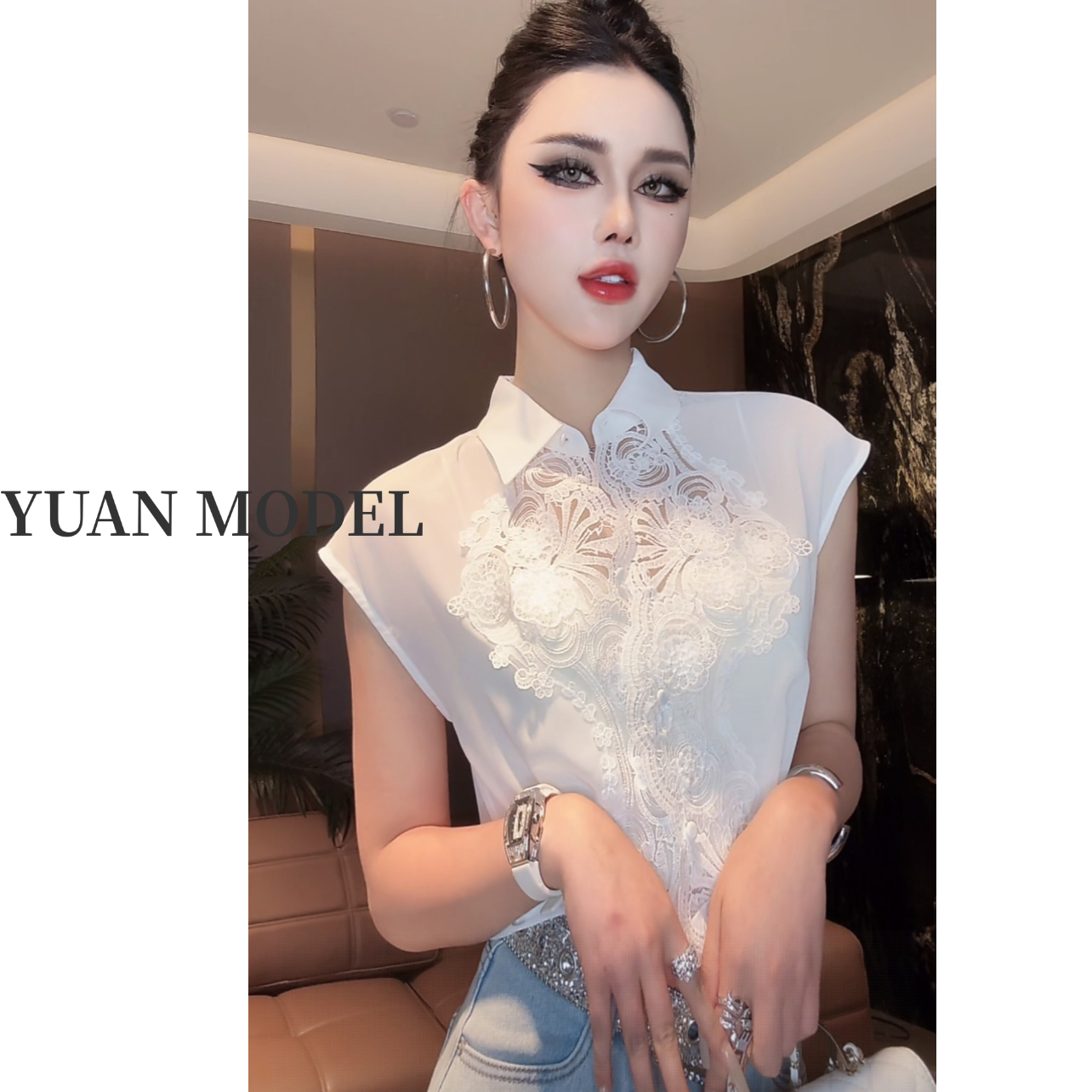 【YUAN MODEL】媛老板-国风刺绣薄款短袖衬衫女装2025夏季 042821