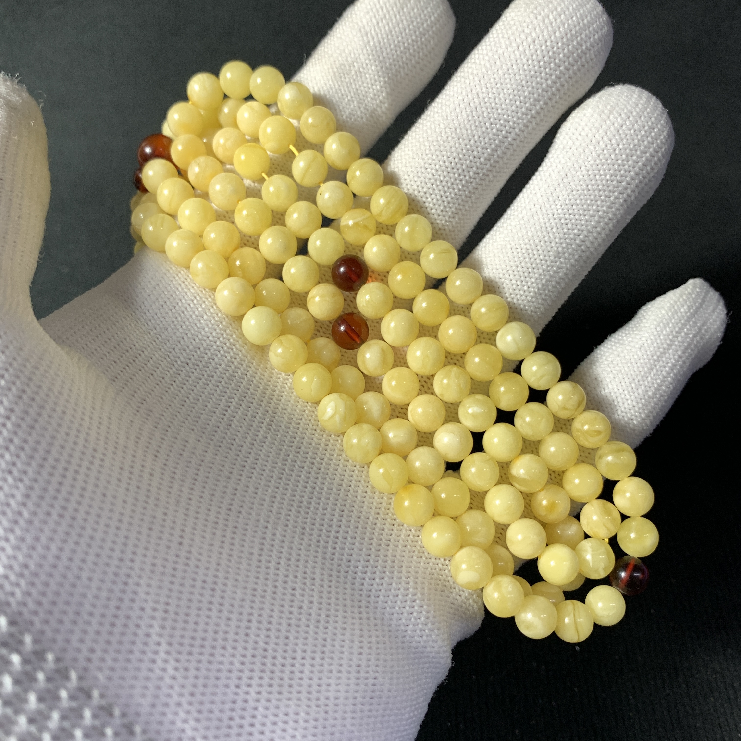 F1021保真原矿俄料尺寸6.6mm蜜蜡圆珠108多圈手链长串-支持复检