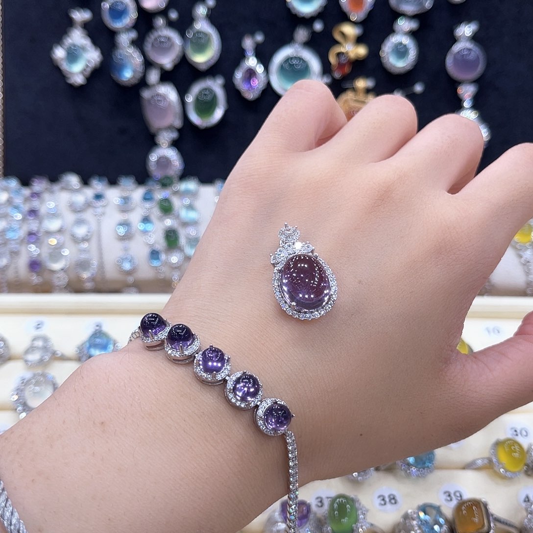 蛇纹石玉银S925镶嵌手链辣*