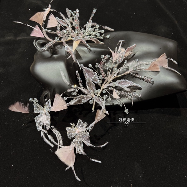 好柿｜347手作精灵侧边粉色公主礼服饰品晨袍头饰