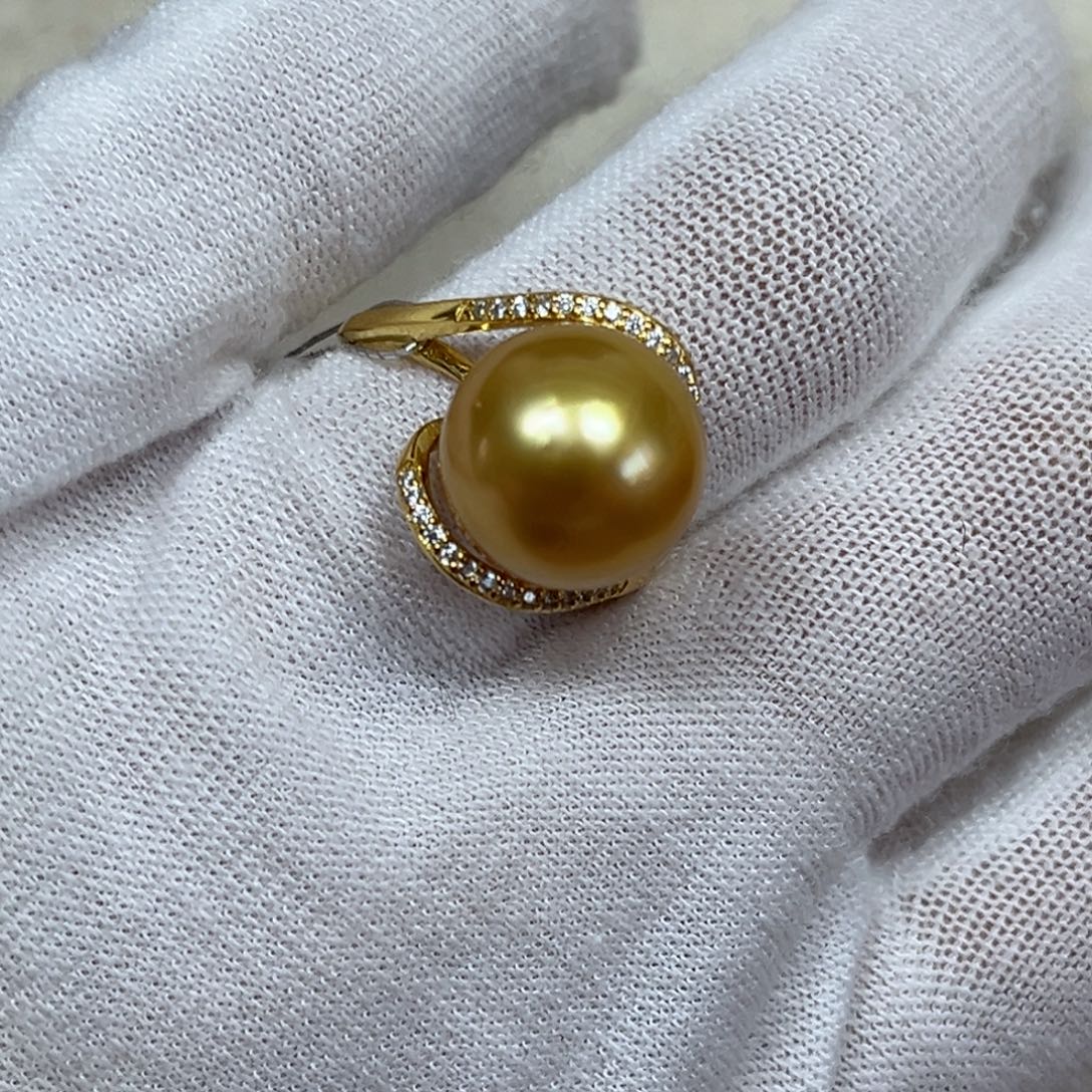 海水珍珠戒圈银S925镶嵌12.3mm