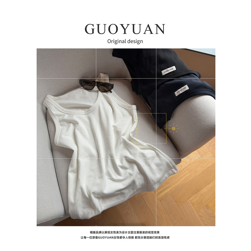 GUOYUAN时尚调性小单品 简约U领百搭背心BX5099