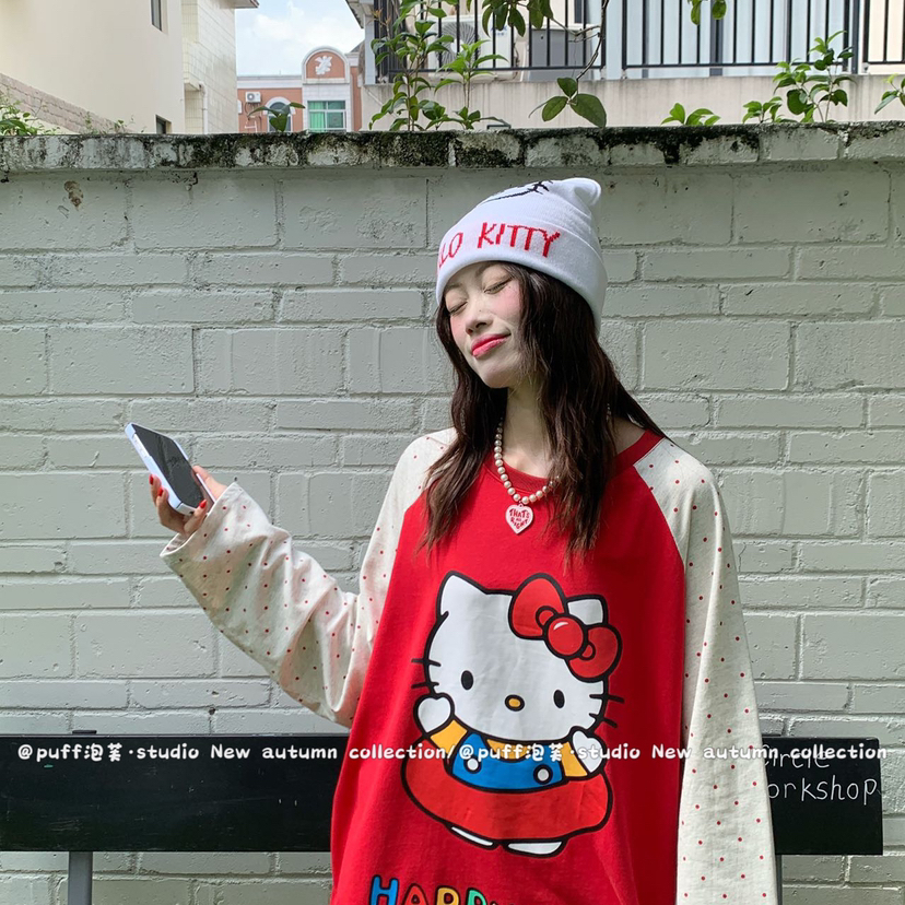 puff泡芙大码女装-秋上新可爱卡通印花插肩袖宽松长袖T恤5713
