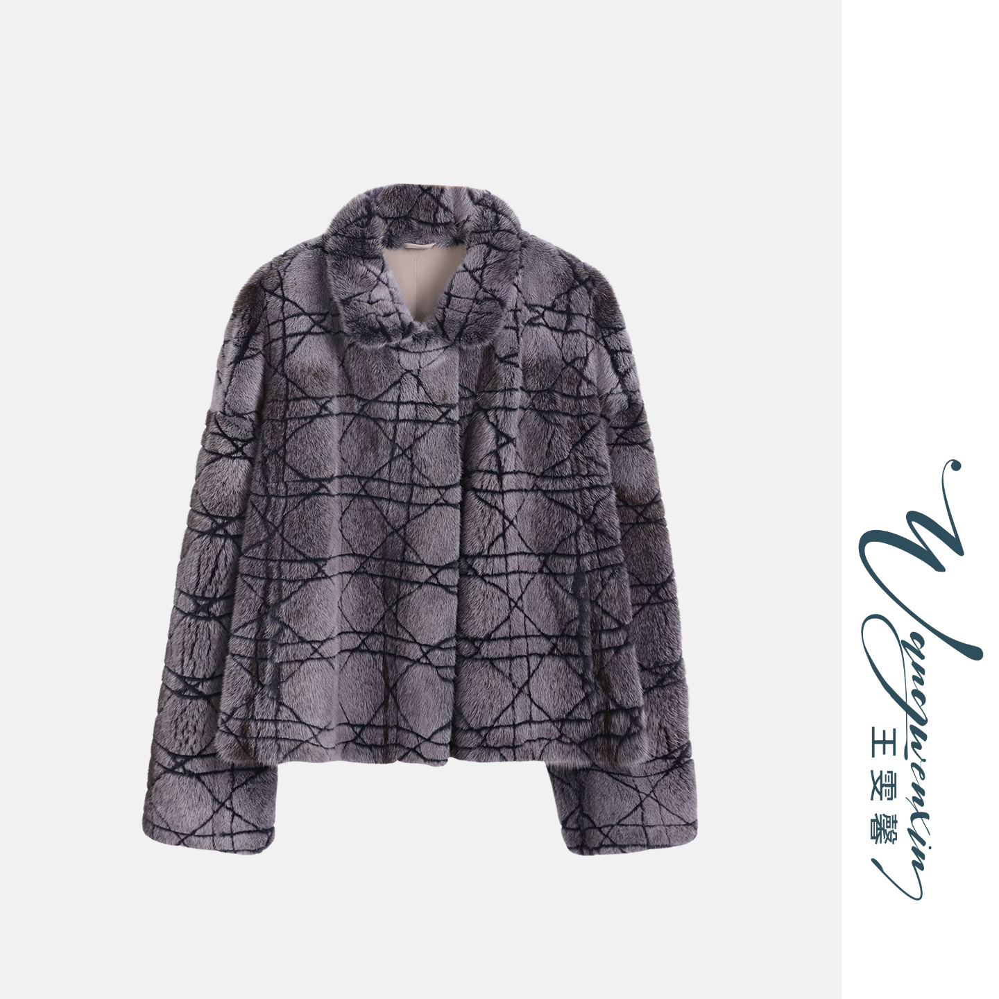 【王雯馨】“梦醉紫霞”高端时尚艺术感几何裂纹水貂皮毛一体皮草外套