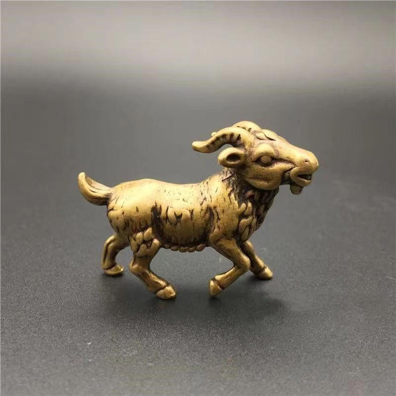 实心黄铜微雕生肖茶道摆件铜山羊工艺品铜器杂件仿古茶宠铜器摆件