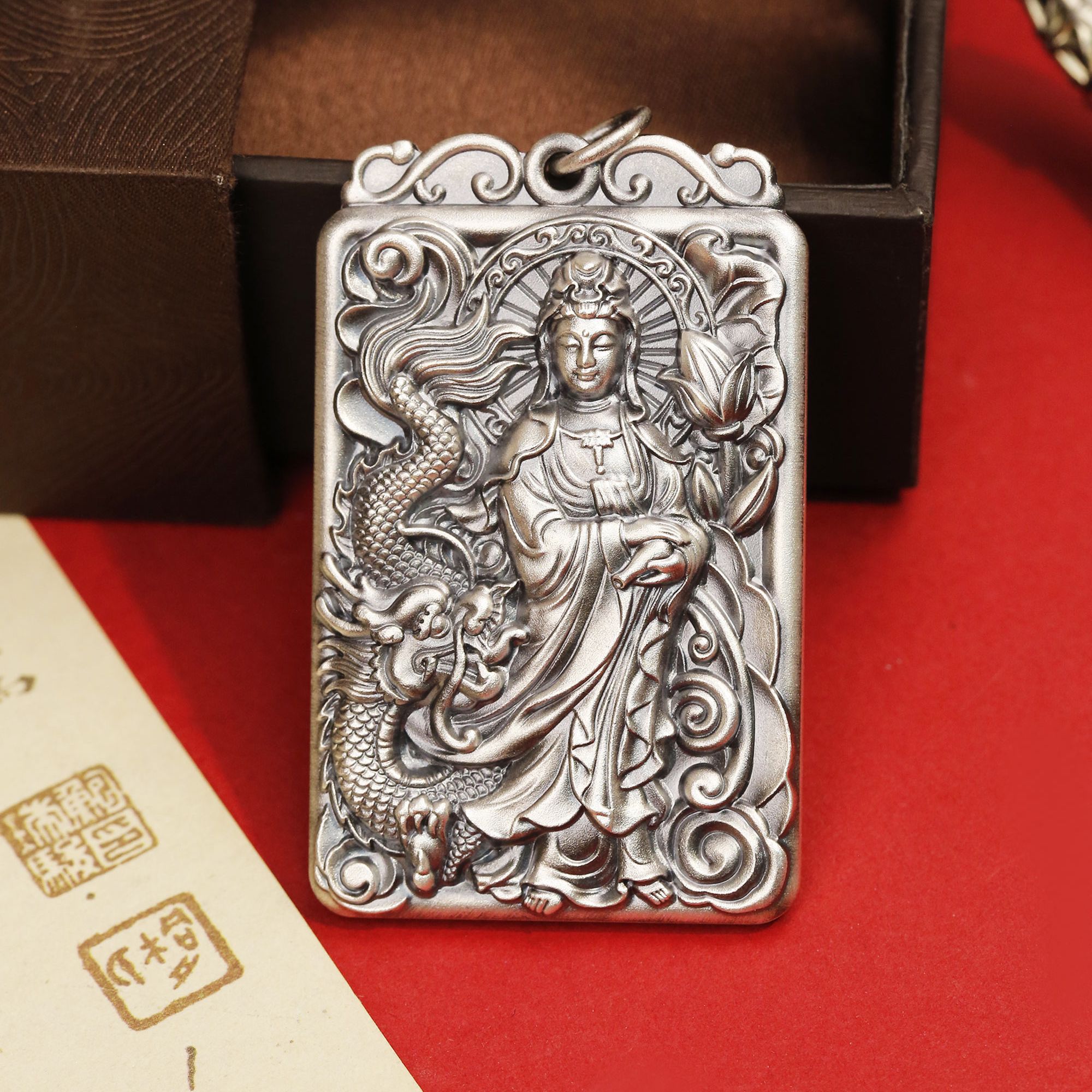 吊坠足银 足银音观龙牌吊坠102g