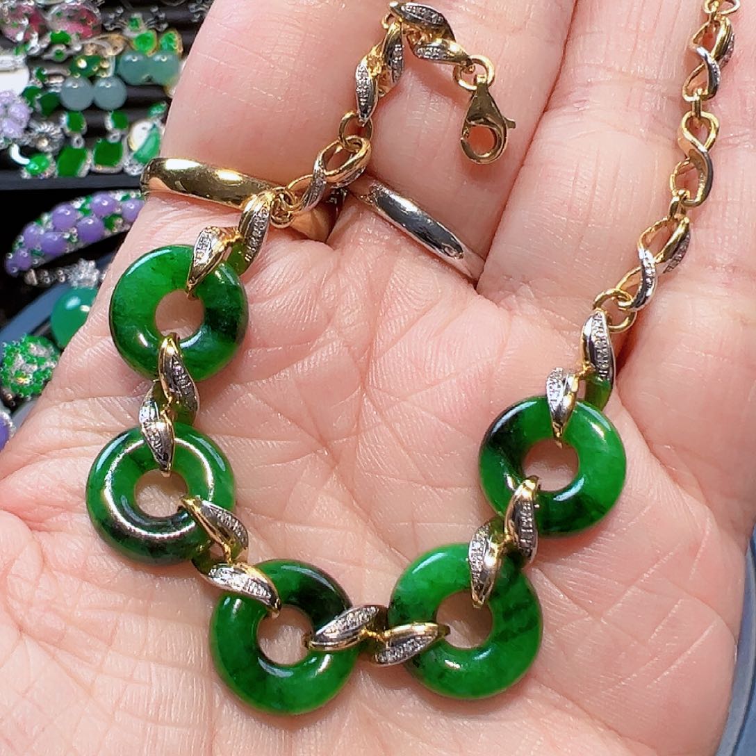 翡翠手链18K金镶嵌签收后24小时鉴赏期