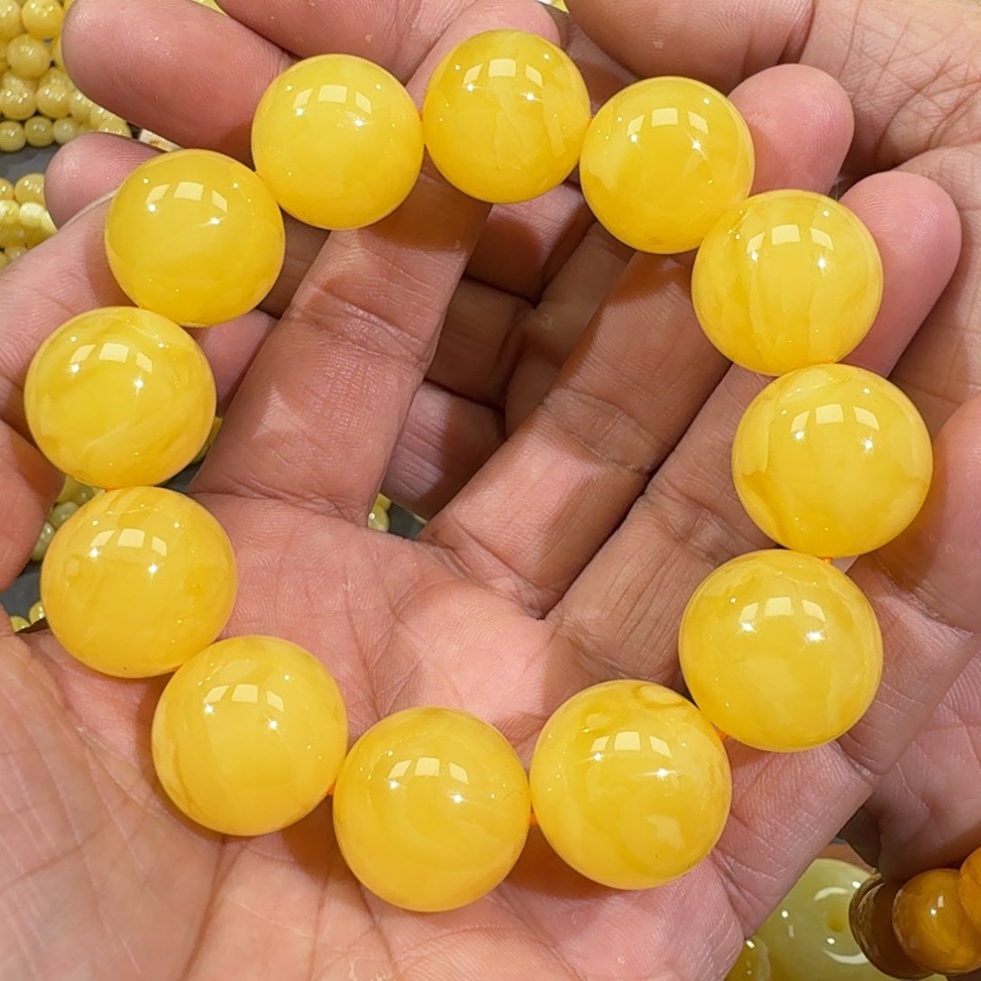 琥珀手链未镶嵌19.8m焦皮同料圆珠手串53.5克