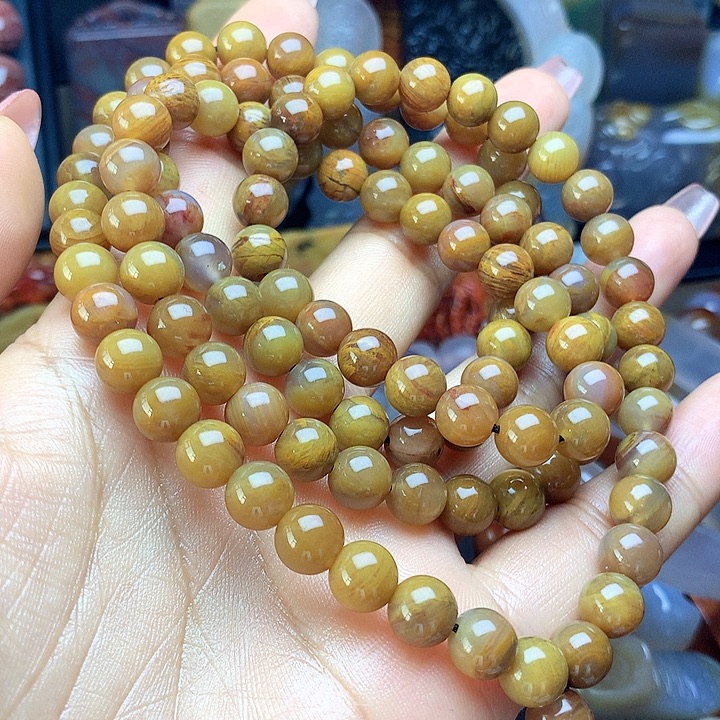 硅化玉手串未镶嵌树化玉108粒