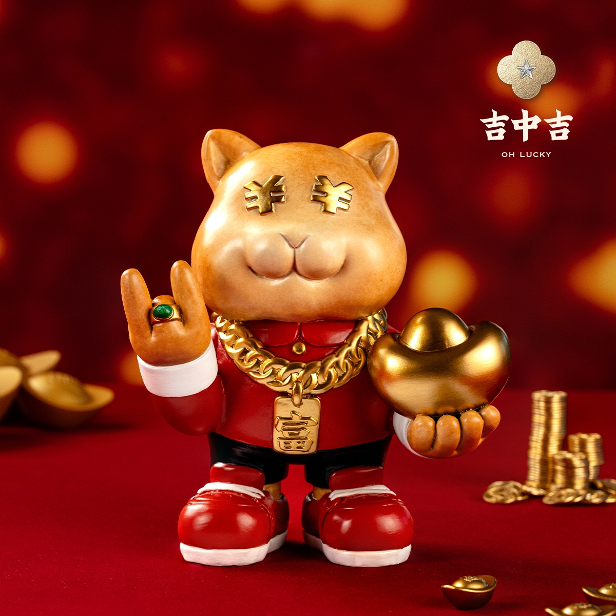 吉中吉·铜《大亨招财猫》招财猫摆件 可爱生日礼物 开业送礼装饰品