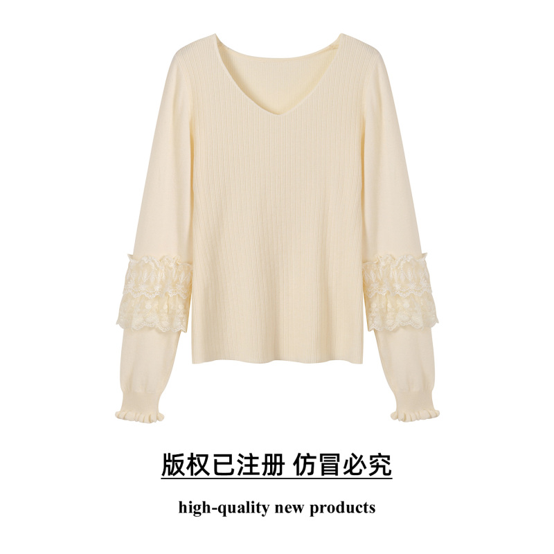 【SZ】大码女装2025冬季减龄蕾丝花边V领上衣胖妹妹时尚百搭针织