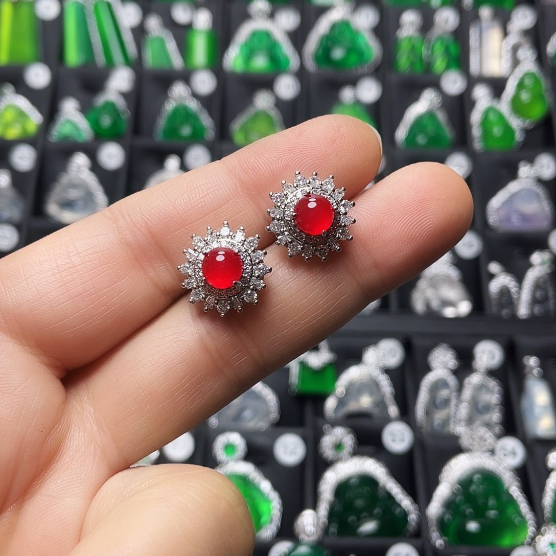 玛瑙/玉髓合金耳钉