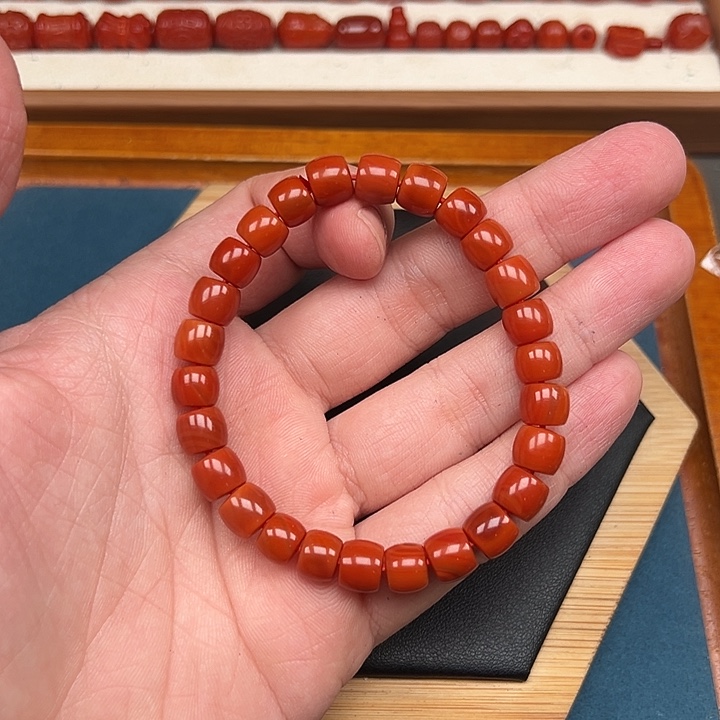 .***H南红玛瑙未镶嵌卡8火焰纹直切手串