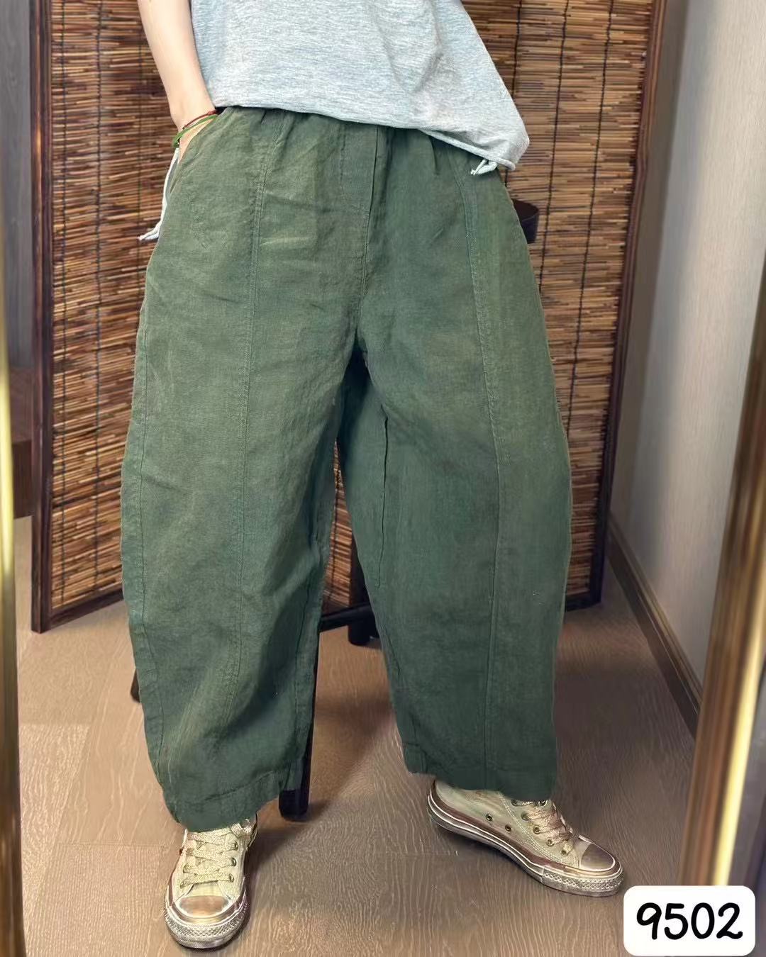 9502酵素洗汉麻显瘦立体裁剪休闲裤轻奢简约透气