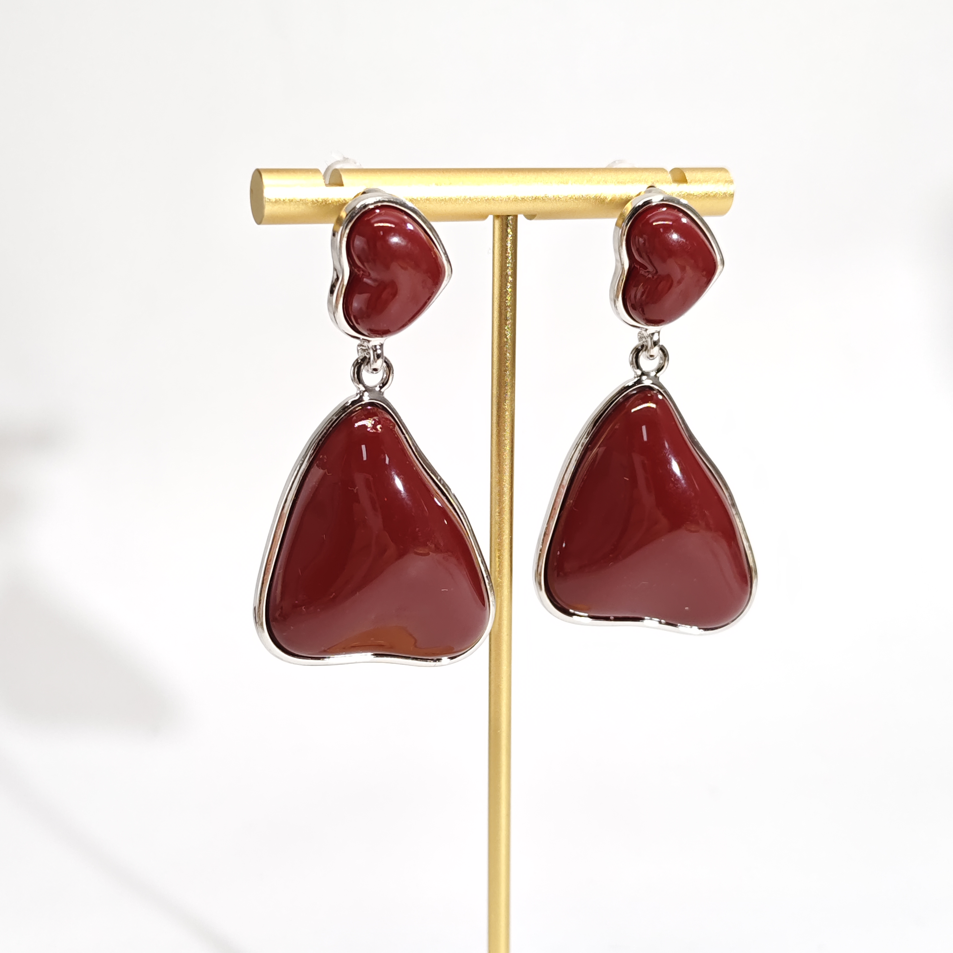 铜合金珐琅耳饰 08400高级时尚设计感红爱心三角耳环