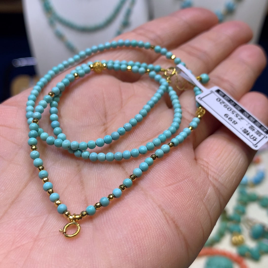 绿松石18K金镶嵌万能链2.5mm