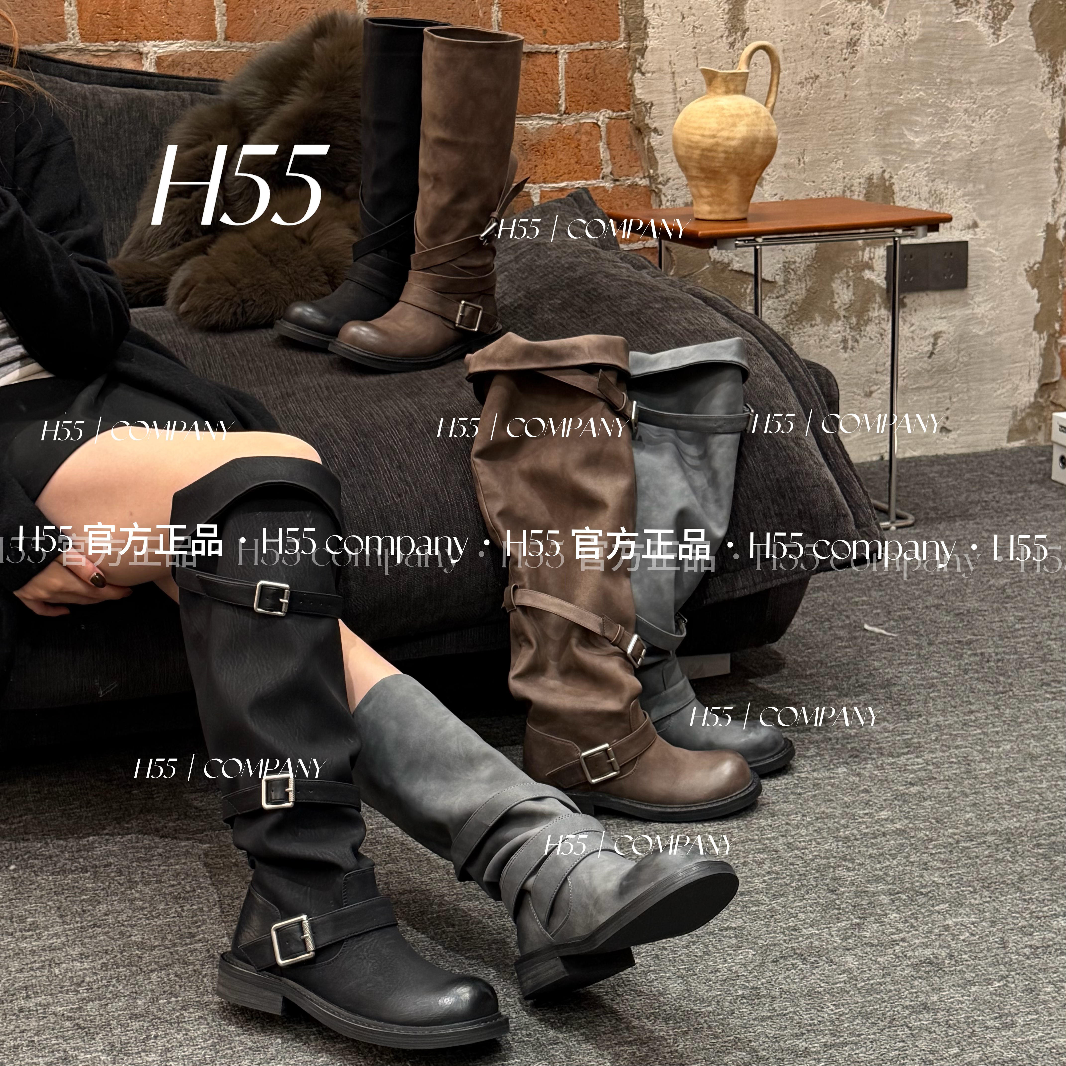 H55-温柔骑士-松弛感慵懒方口堆堆骑士长靴4cm45-3106【玲玲专属】