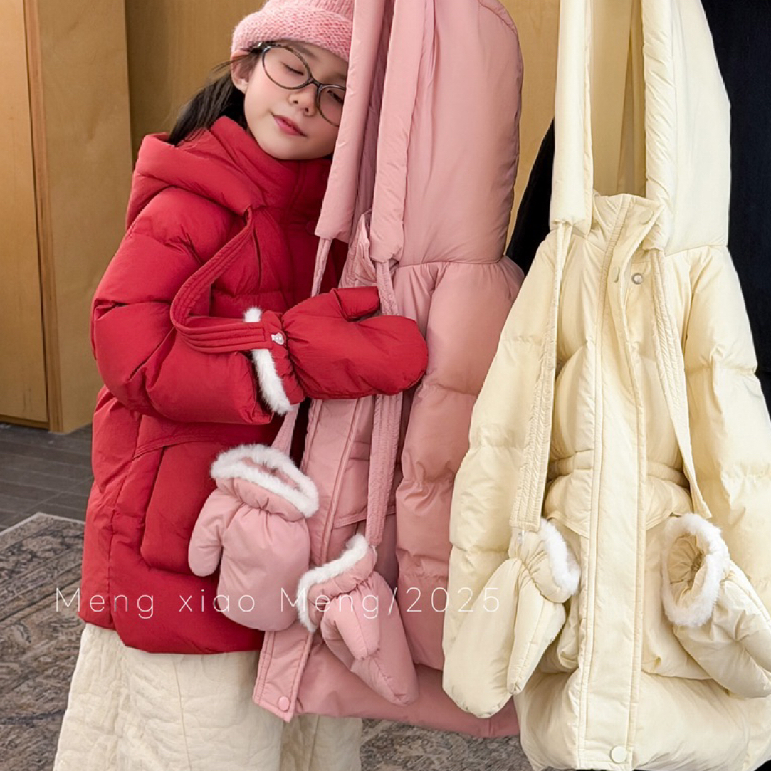 女童中长款冬季白鸭绒加厚保暖洋气连帽外套