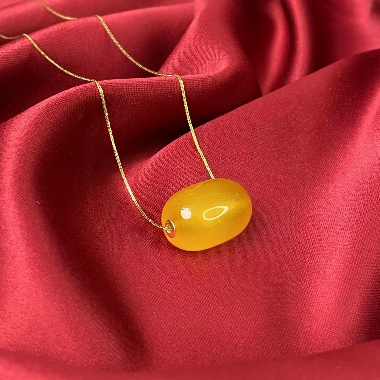 18K金镶嵌落日黄珠珠吊坠 Y162