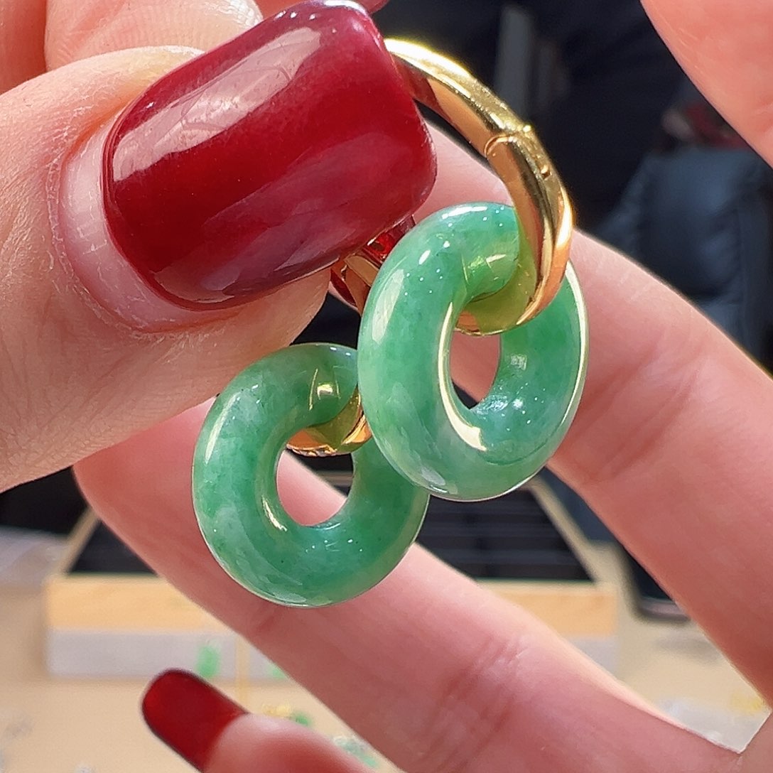 翡翠耳饰银S925镶嵌耳环