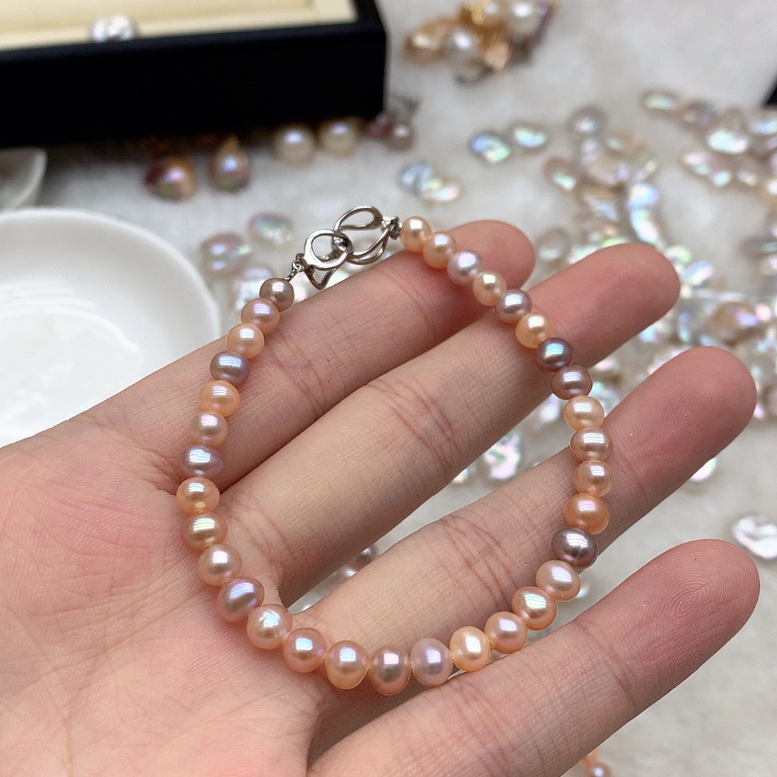 手绳银S925镶嵌淡水珍珠