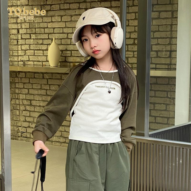女童套装春2025新款洋气时髦卫衣两件套外短内长上衣内外套中大童