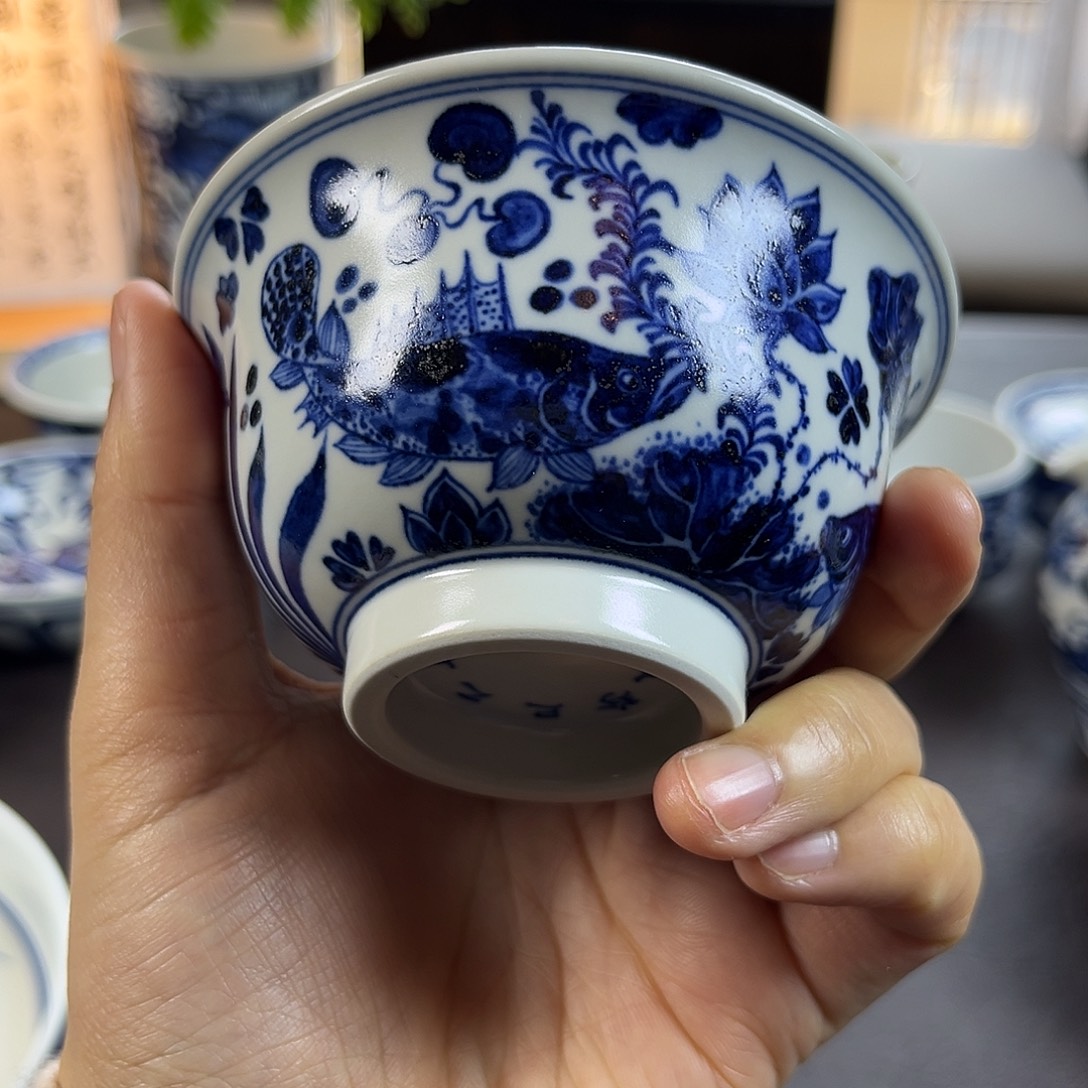 朝岚夕霞仿至正元青花原矿釉烧制全手绘主人杯