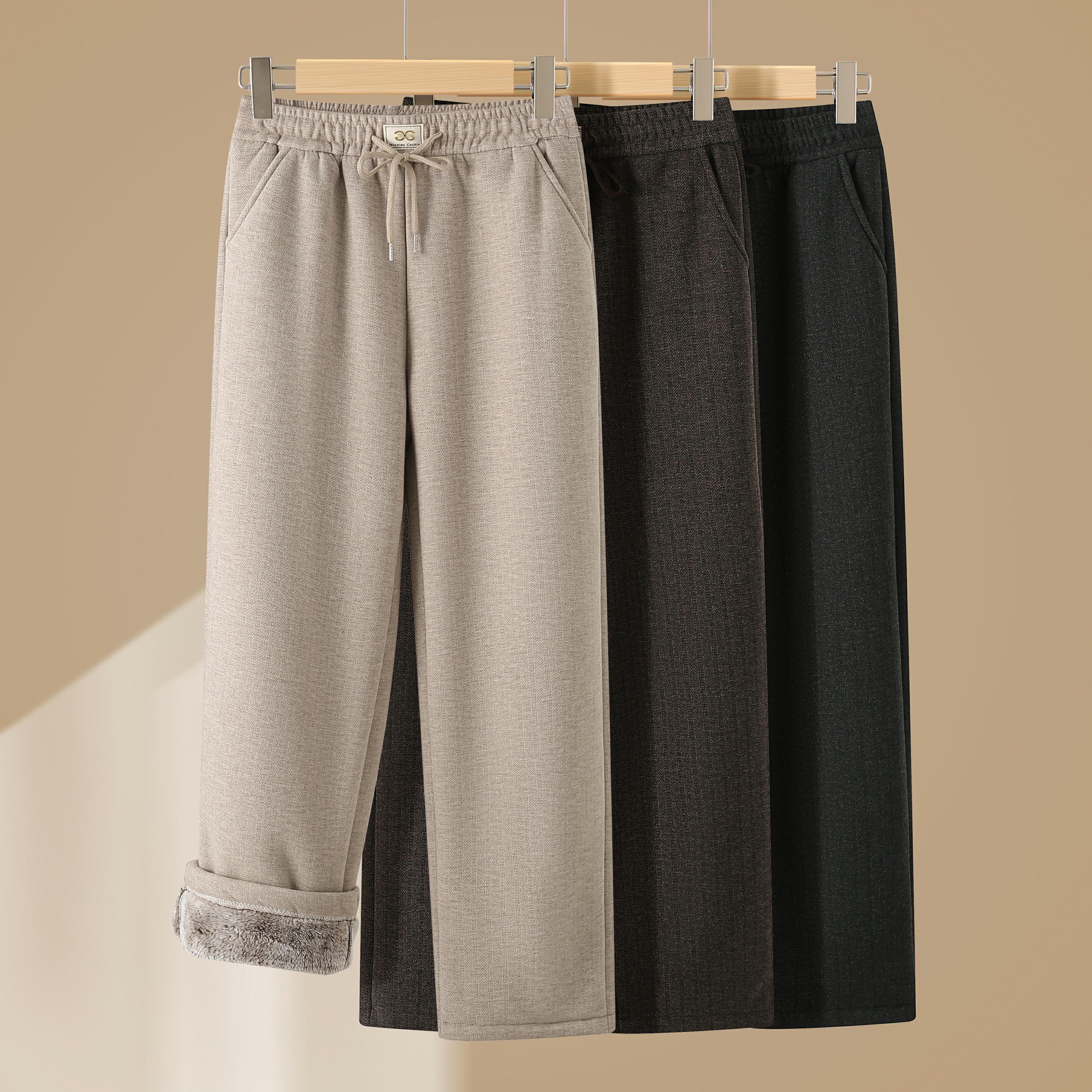 长裤厚款微弹直筒裤老钱风休闲裤外穿阔腿裤加绒百搭3112