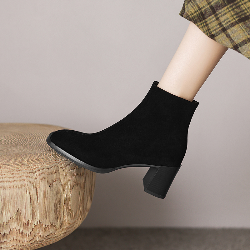 徐先生 羊反皮 跟高6.5cm 34-40短靴女2025春秋百搭靴子女法式绒