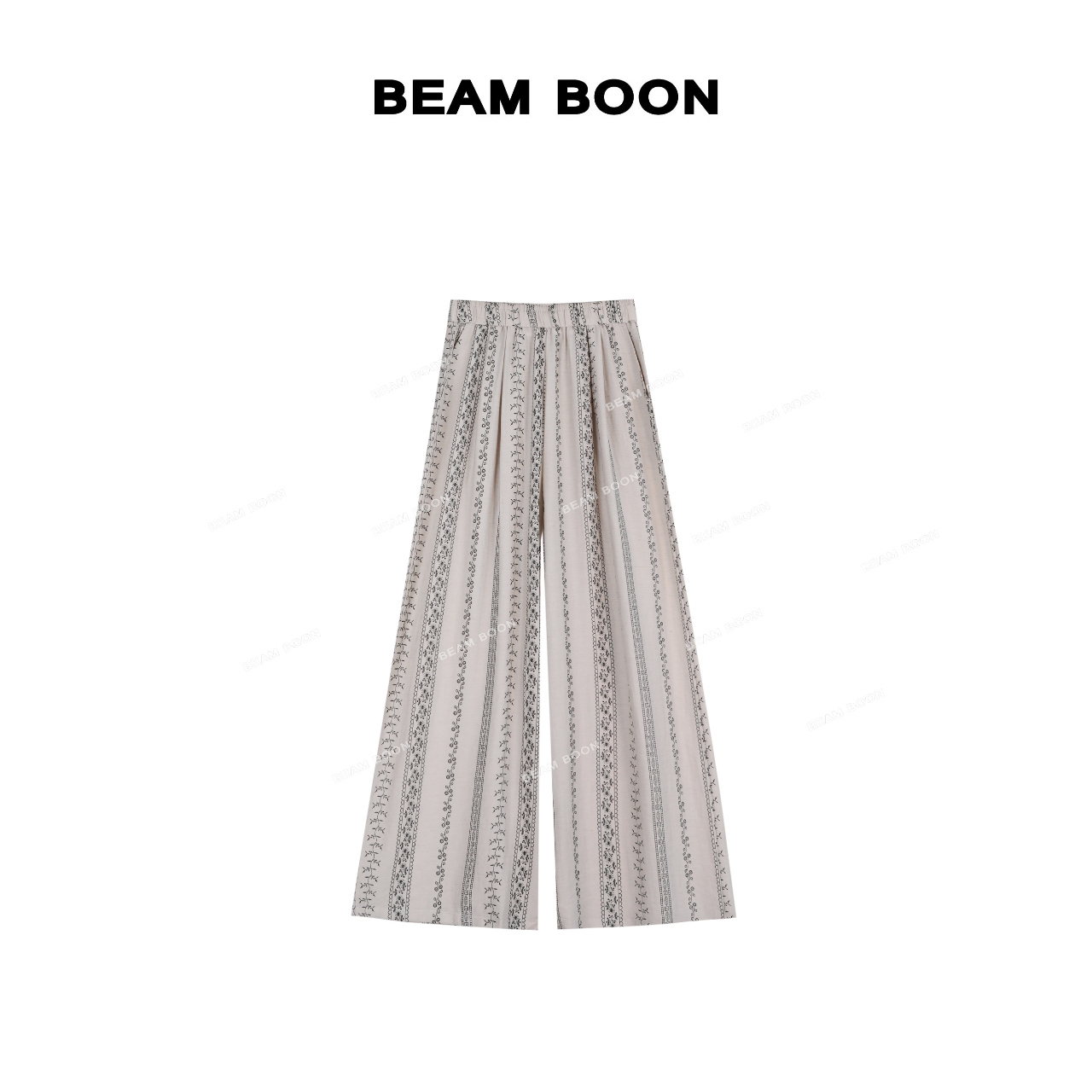 Beam Boon【繁花秘境】度假老钱风亚麻色织提花显瘦宽松阔腿休闲裤