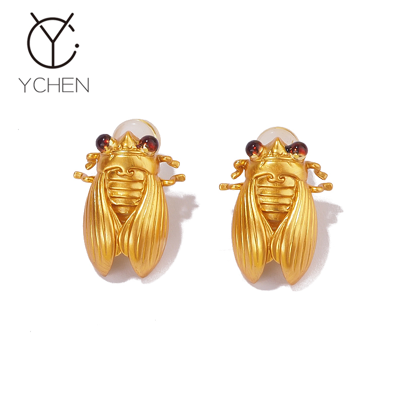 铜合金耳饰 金榜题名复古金蝉耳钉女小众设计感气质百搭精致耳饰