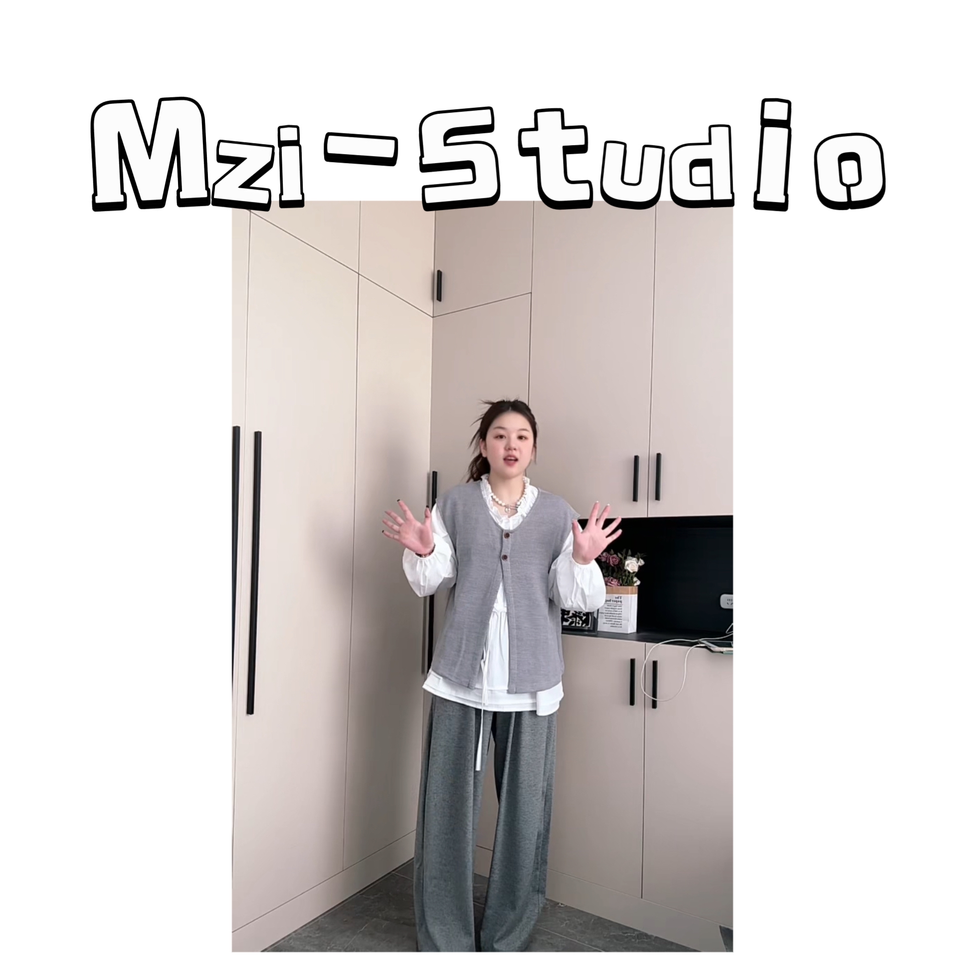 2025秋季新款大码女装韩系慵懒风针织马甲+衬衫+阔腿裤三件套春秋