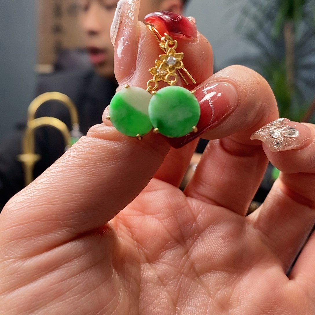 翡翠耳饰银S925镶嵌翡翠