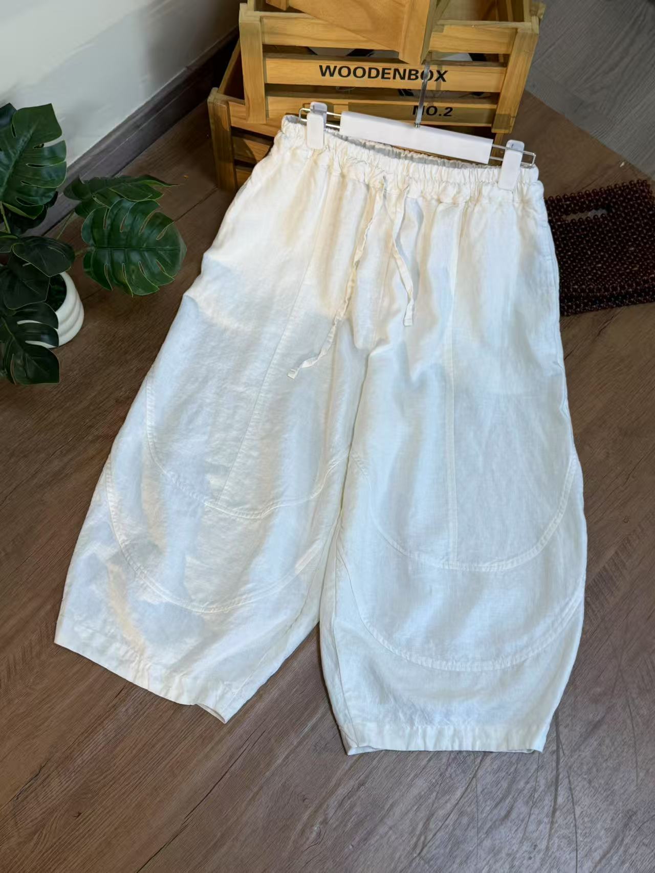 【云目悠悠】春夏季汉麻纯色宽松女士松紧腰灯笼裤-2025444