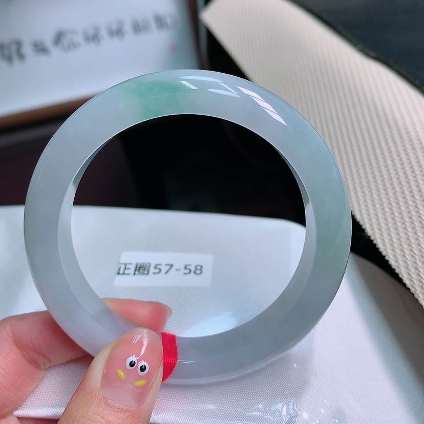 2036号 缅甸天然A货翡翠手镯57/58圈口白底青正圈手镯