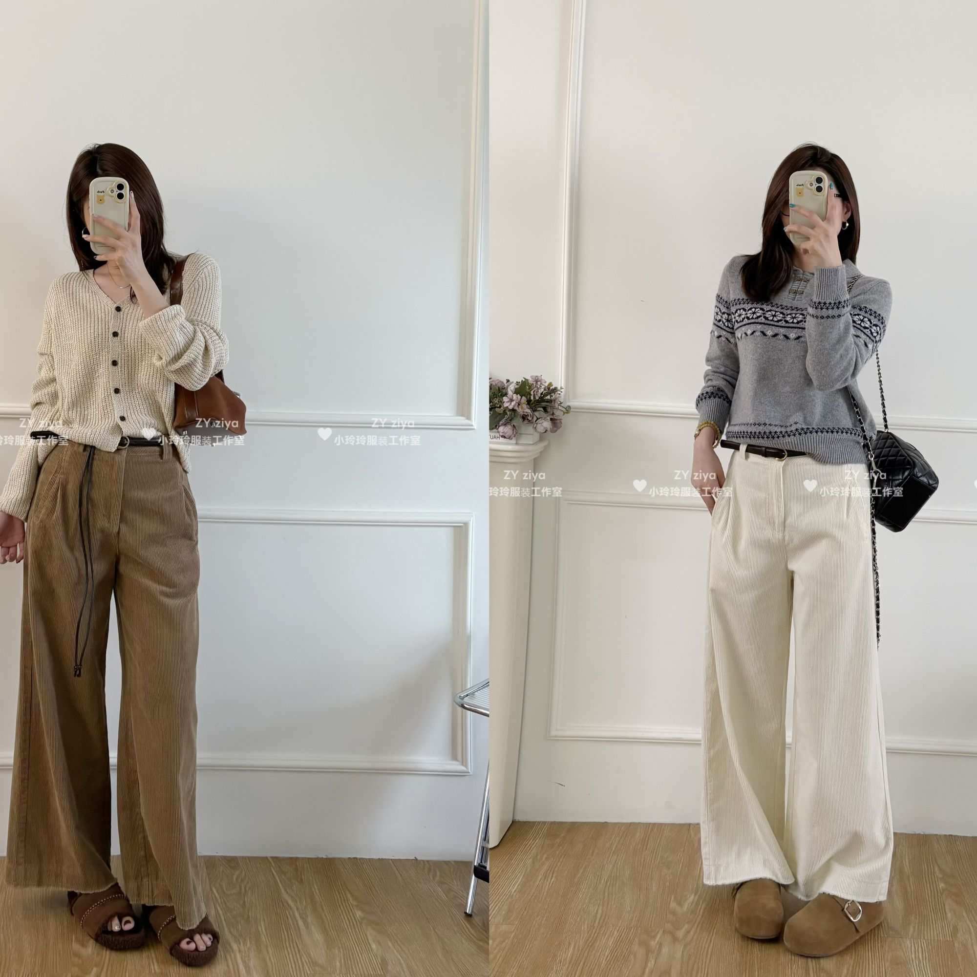 灯芯绒阔腿裤85839