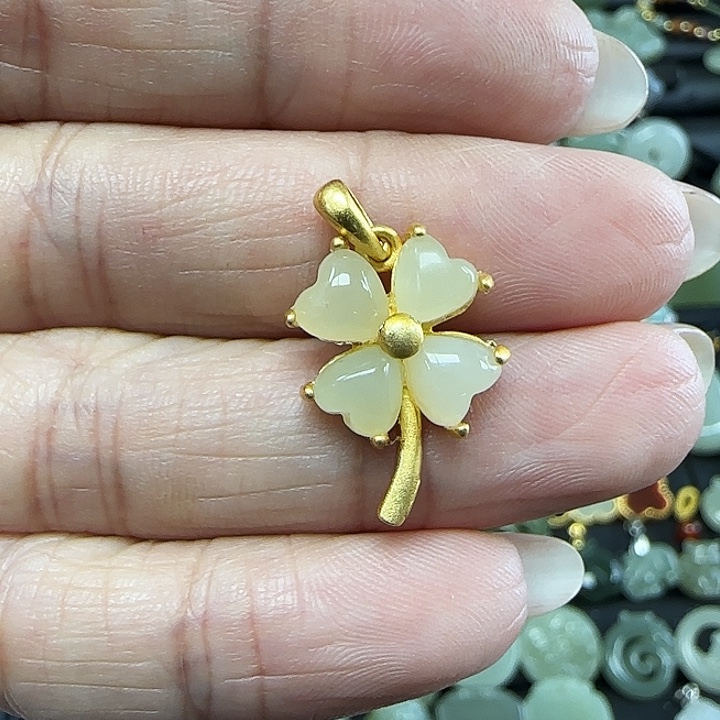 和田玉吊坠(不含链)银S925镶嵌